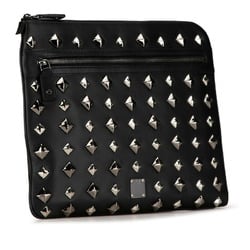 MCM Visetos Glam Studs Clutch Bag Second Black Silver PVC Leather Women's