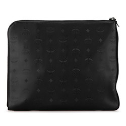 MCM Visetos Glam Studs Clutch Bag Second Black Silver PVC Leather Women's