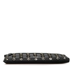 MCM Visetos Glam Studs Clutch Bag Second Black Silver PVC Leather Women's