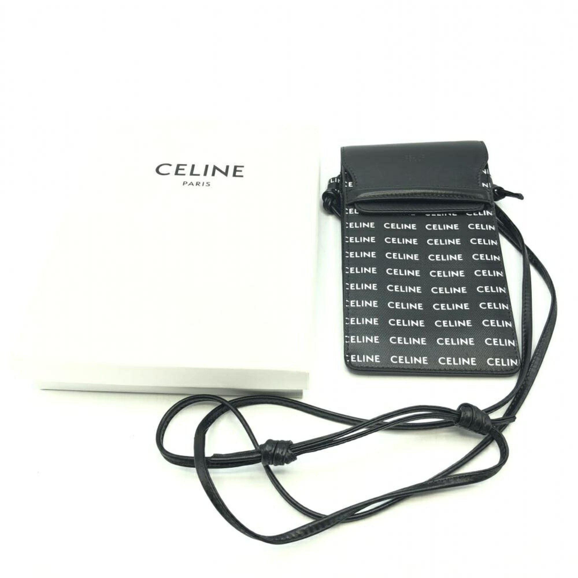 CELINE Phone Pouch with Flap in Textile Celine All Over Print Black White