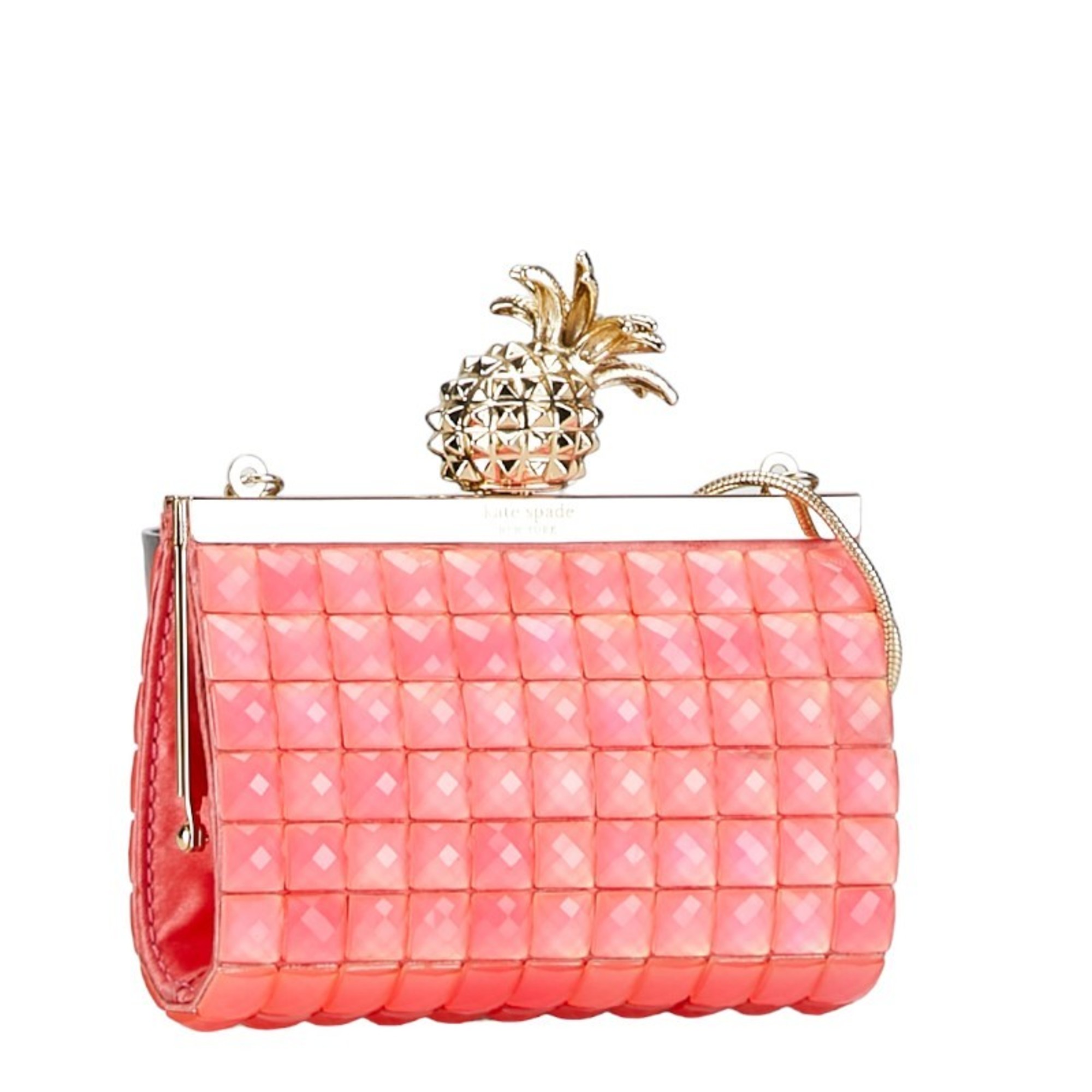 Kate Spade Pineapple Shoulder Bag Clutch Second Pink Gold Plastic Women's