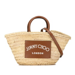 Jimmy Choo Shoulder Bag Beige Brown Raffia Leather Women's JIMMY CHOO