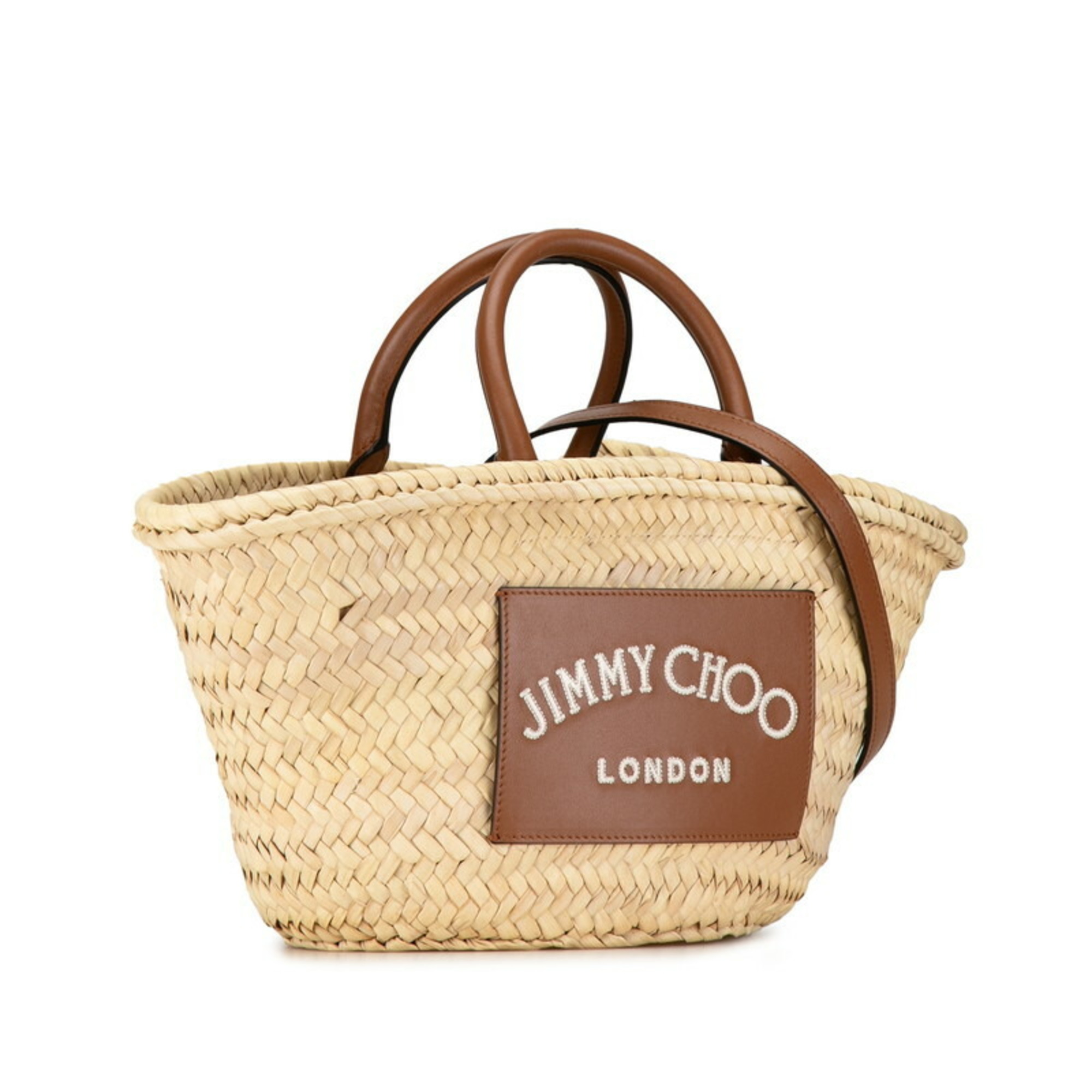 Jimmy Choo Shoulder Bag Beige Brown Raffia Leather Women's JIMMY CHOO