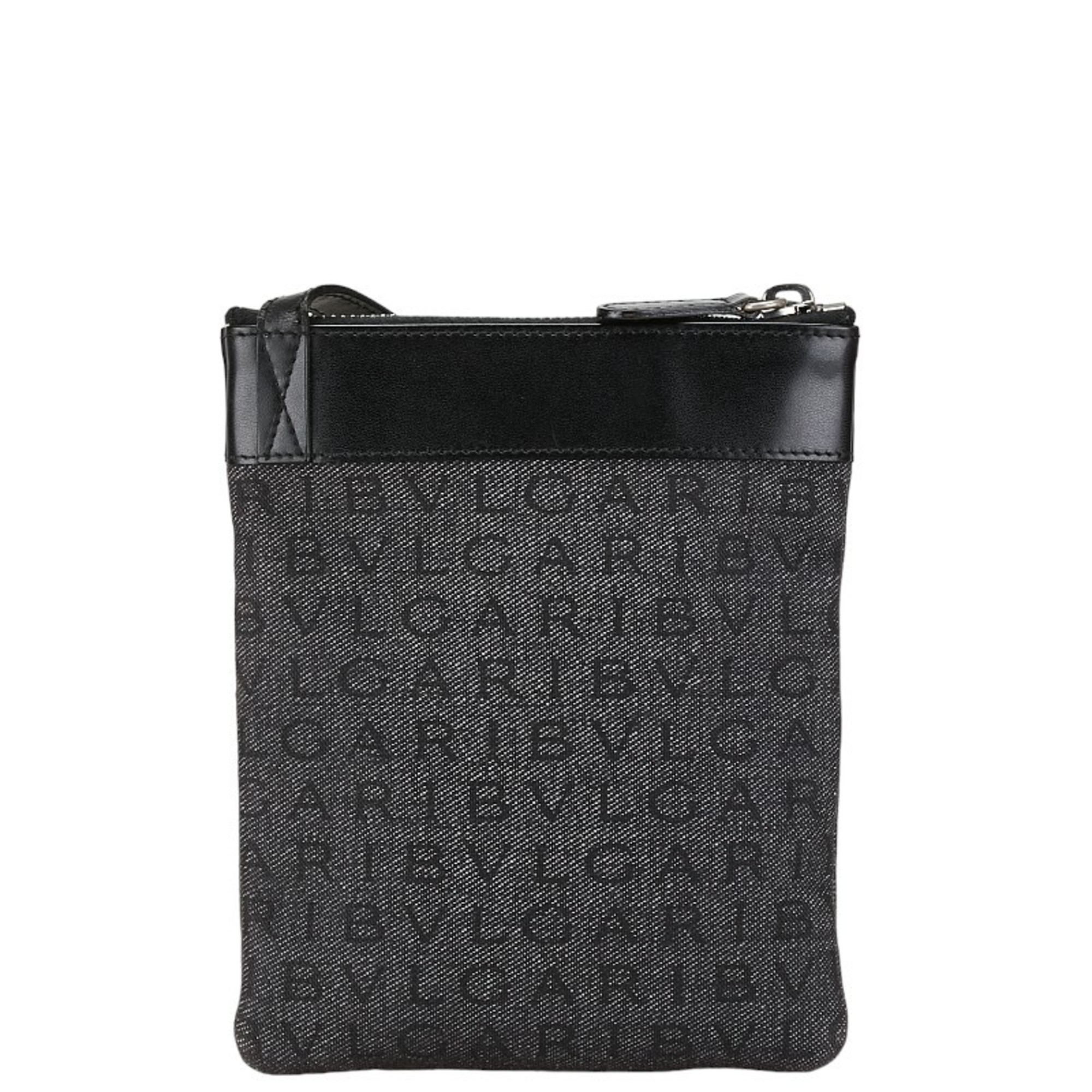 BVLGARI Mania Shoulder Bag Black Canvas Leather Women's