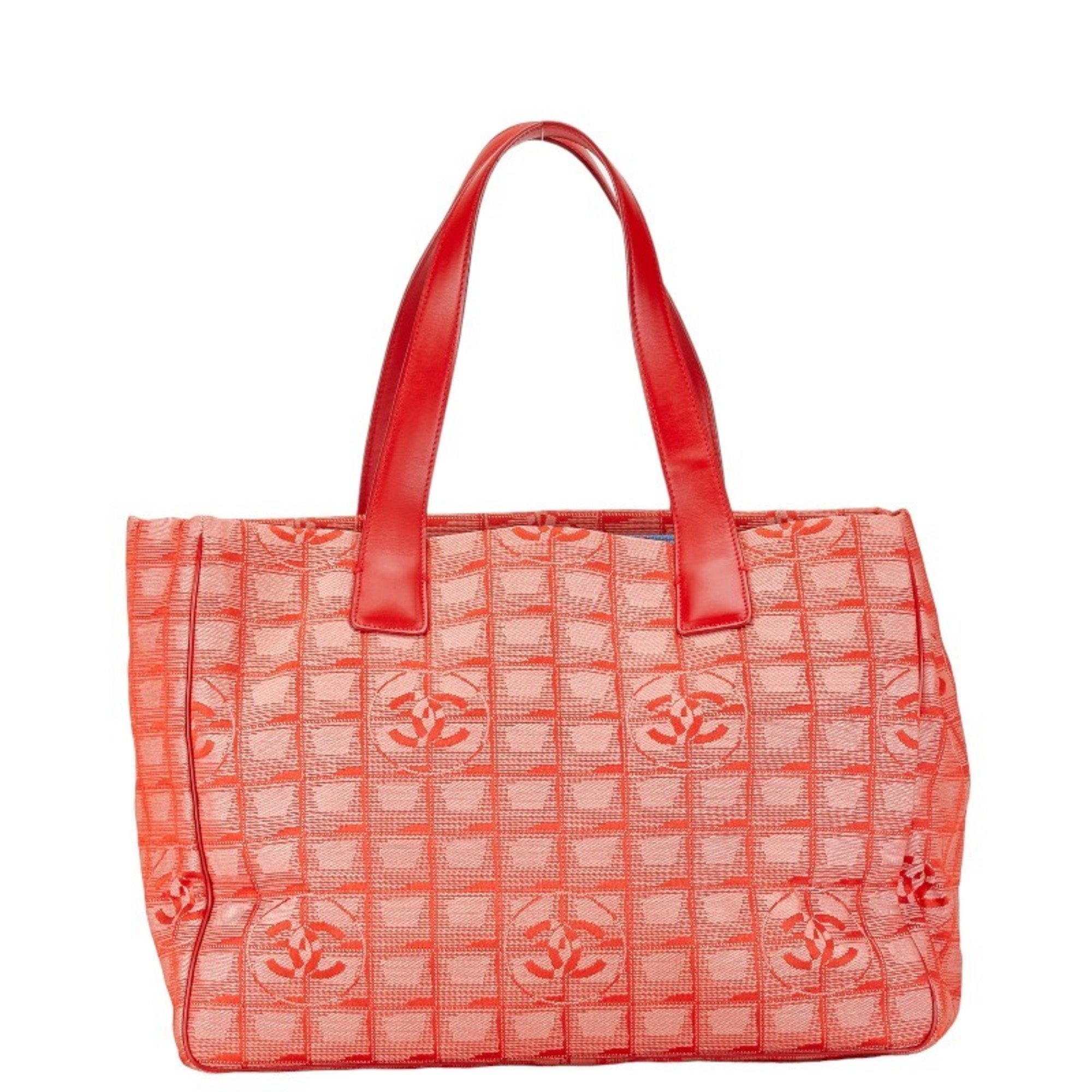 Chanel New Travel Line Tote MM Handbag Bag Red Nylon Leather Women's CHANEL