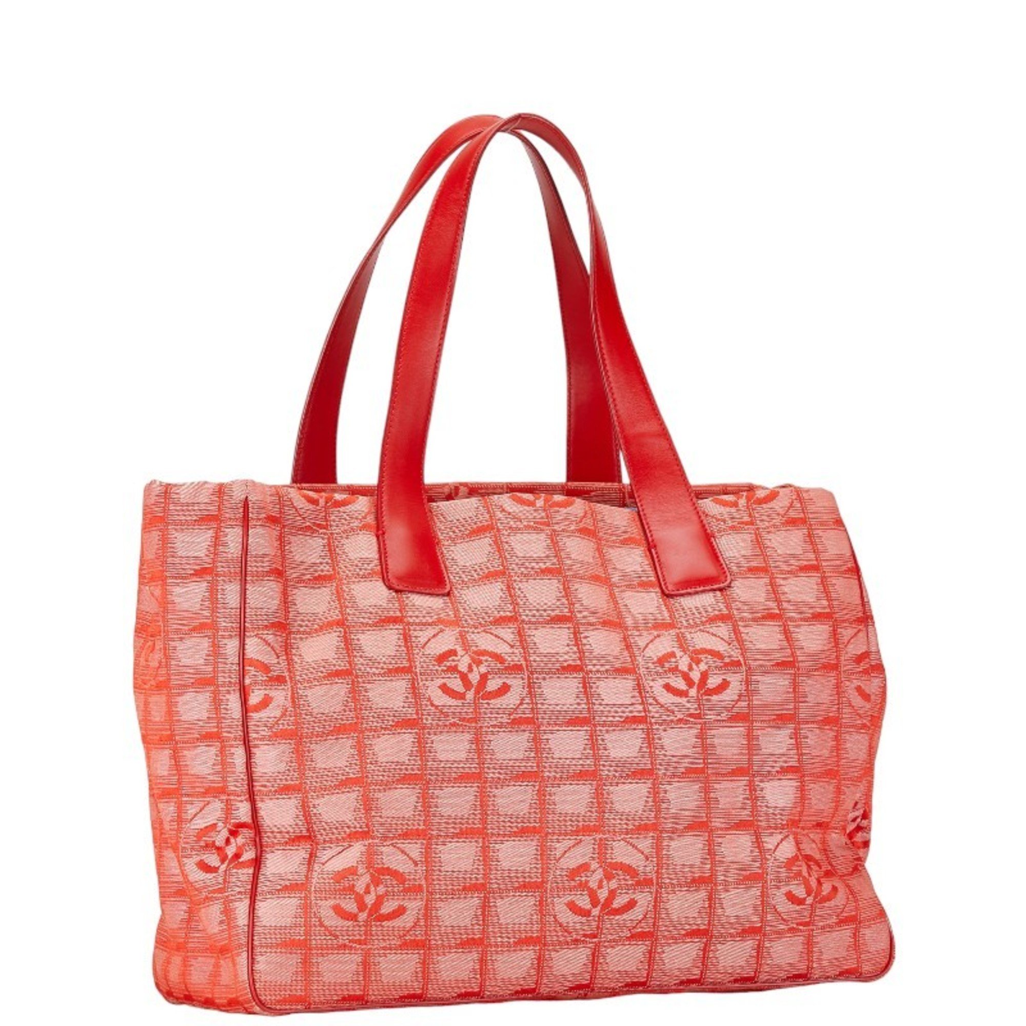 Chanel New Travel Line Tote MM Handbag Bag Red Nylon Leather Women's CHANEL