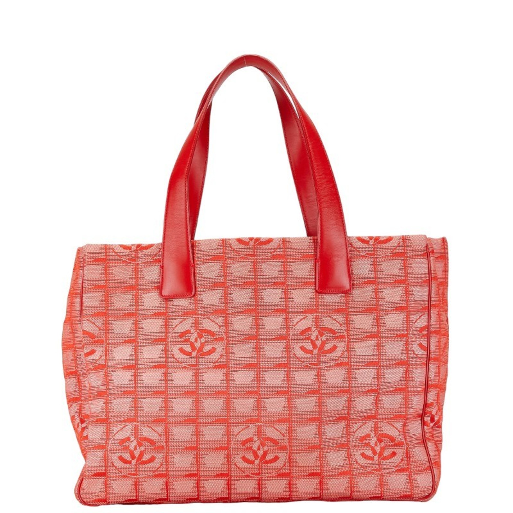 Chanel New Travel Line Tote MM Handbag Bag Red Nylon Leather Women's CHANEL