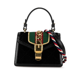 Gucci Sylvie Sherry Line Handbag Shoulder Bag 470270 Black Leather Women's GUCCI