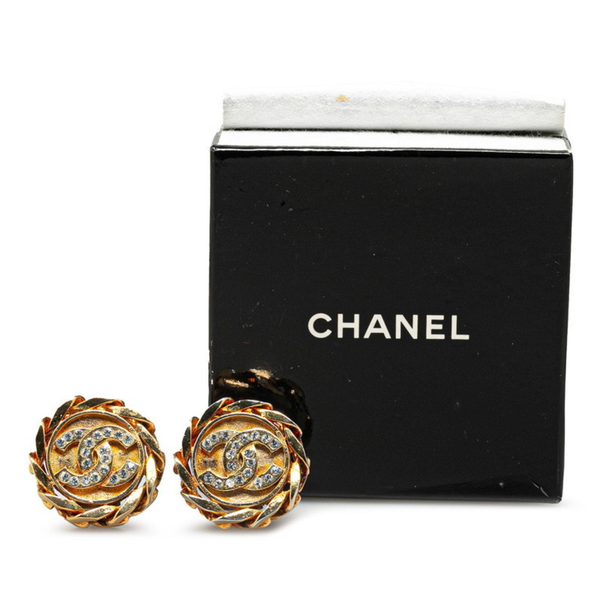 Chanel Coco Mark Windmill Motif Earrings Gold Plated Rhinestones Women's CHANEL