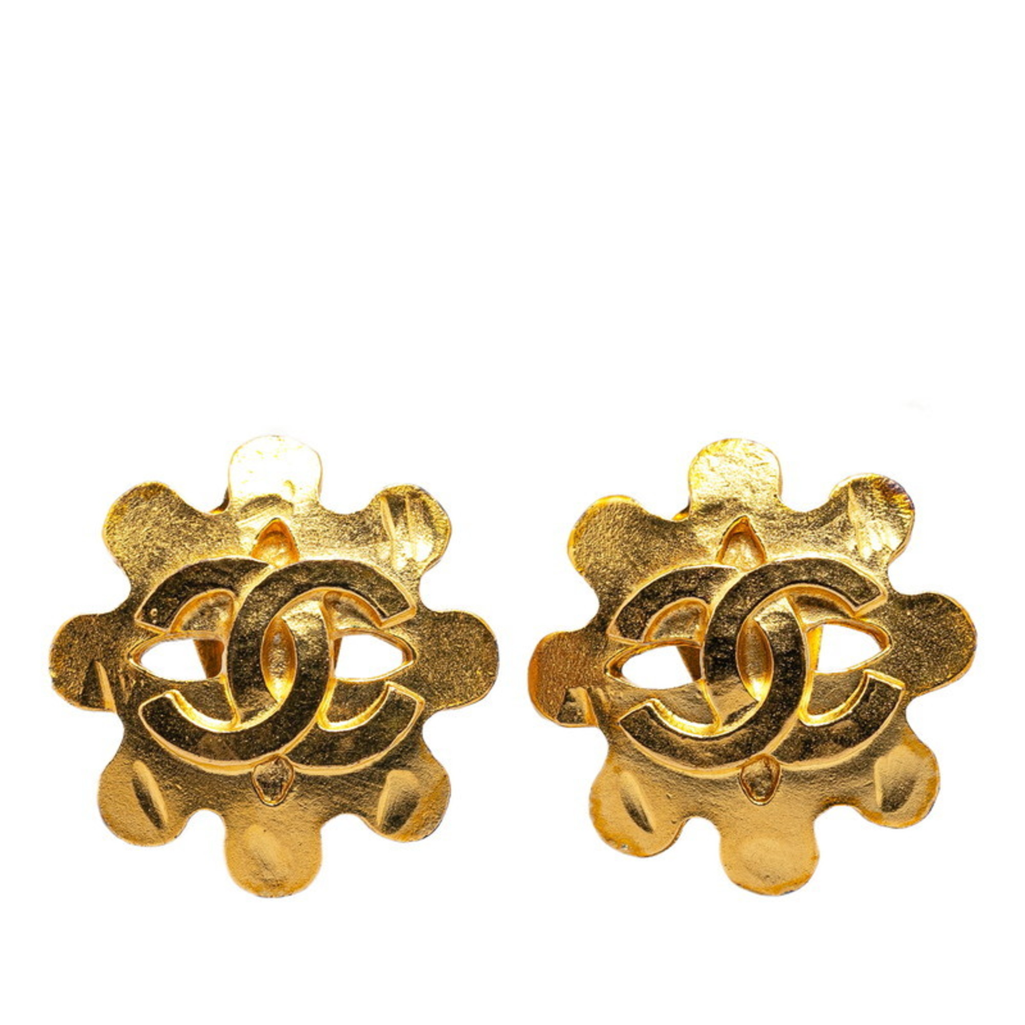 Chanel Coco Mark Earrings Gold Plated Women's CHANEL