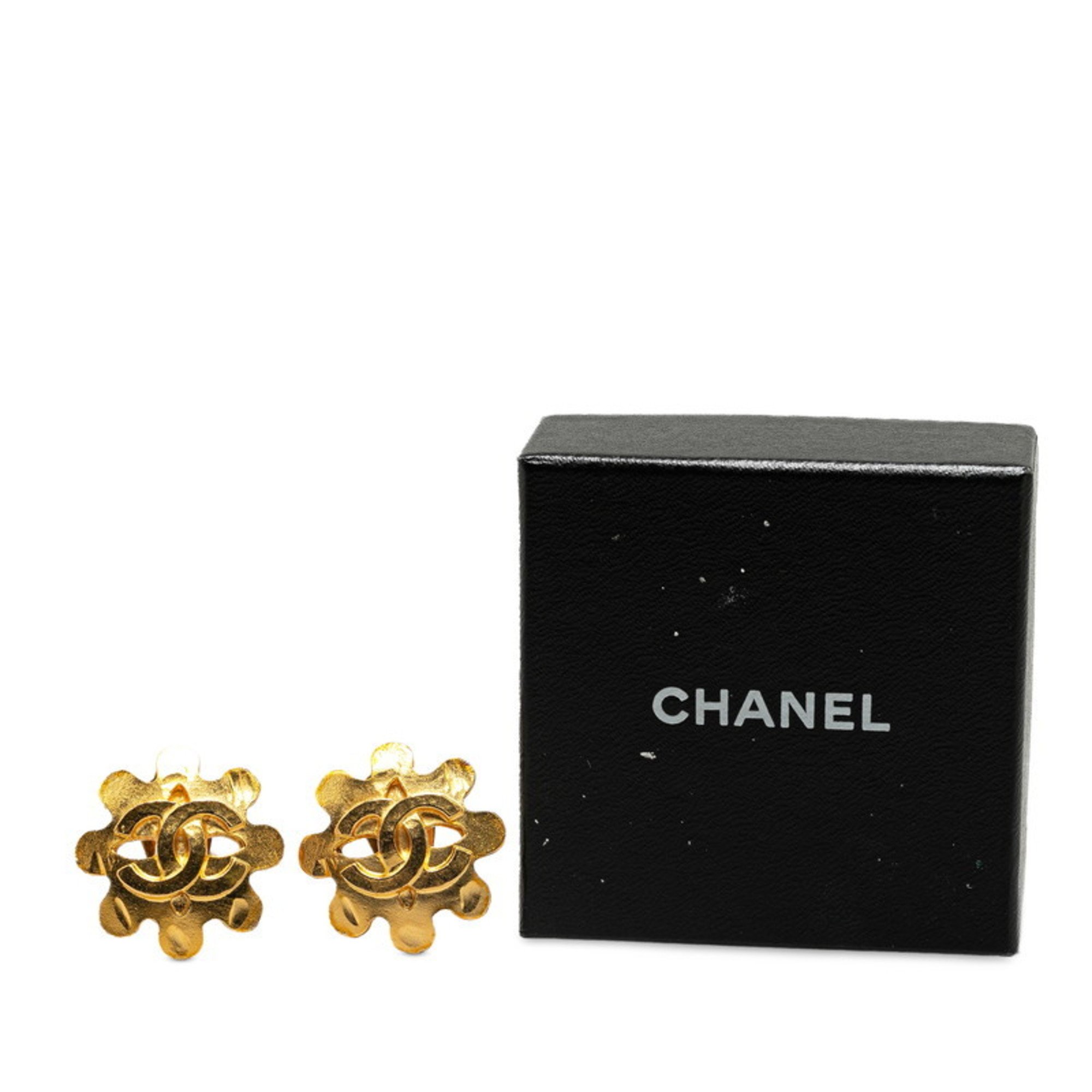 Chanel Coco Mark Earrings Gold Plated Women's CHANEL