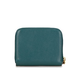 Prada Triangle Plate Saffiano Coin Case 1M0268 Turquoise Green Leather Women's PRADA