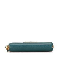 Prada Triangle Plate Saffiano Coin Case 1M0268 Turquoise Green Leather Women's PRADA