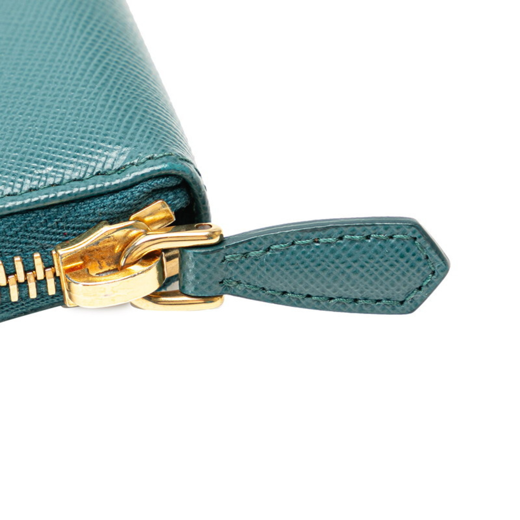 Prada Triangle Plate Saffiano Coin Case 1M0268 Turquoise Green Leather Women's PRADA