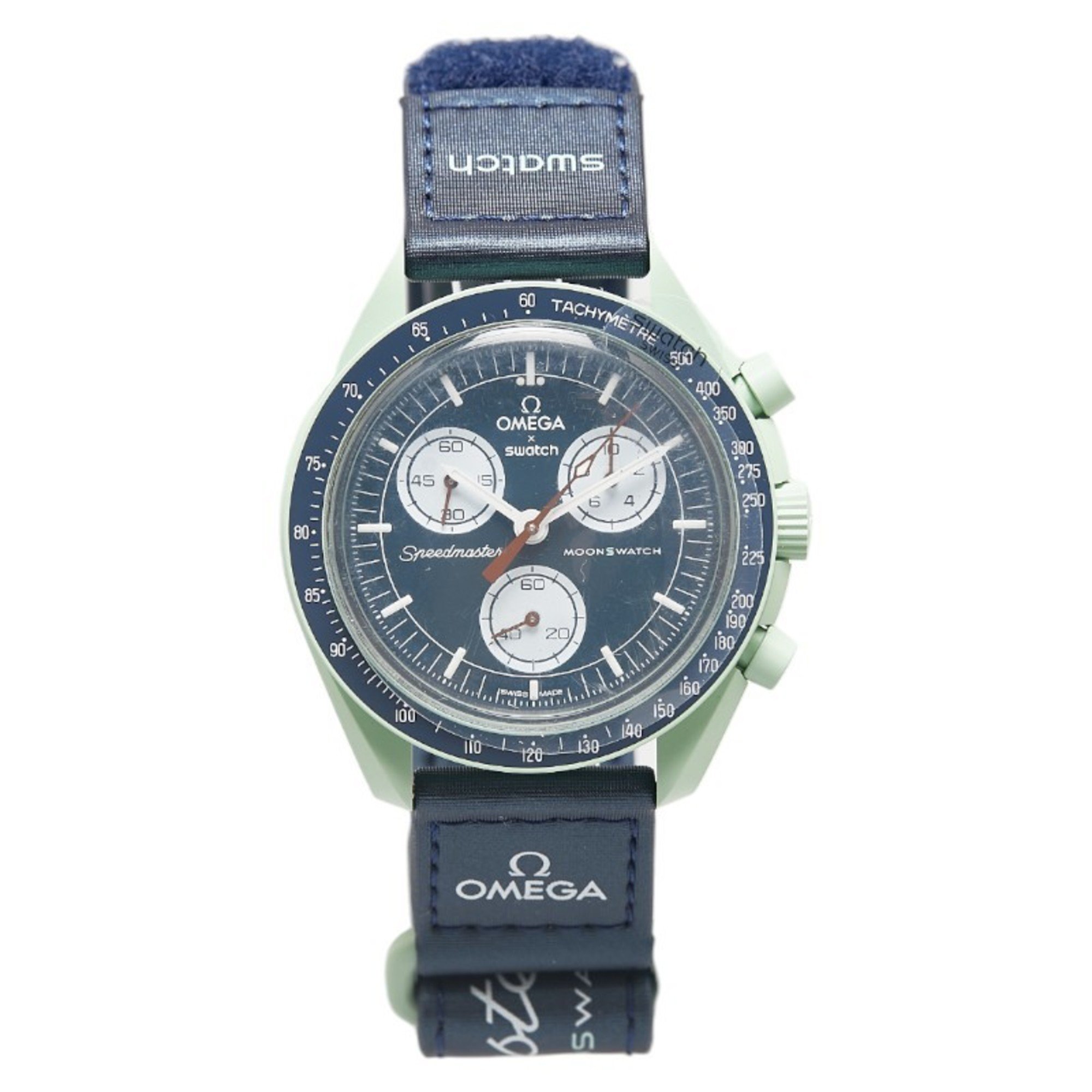 Swatch Speedmaster Collaboration Moonwatch Mission on Earth Wristwatch S033G100 Quartz Navy Dial Stainless Steel Canvas Bio Ceramic Men's