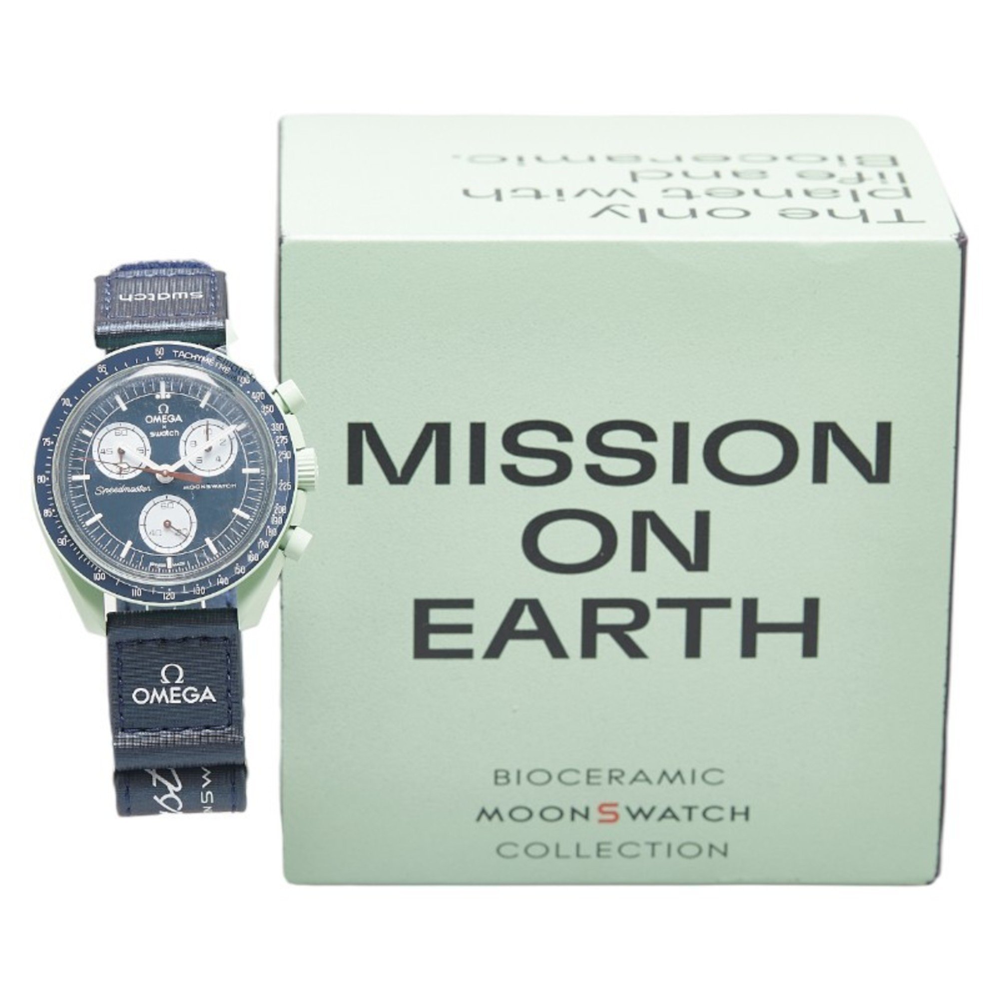 Swatch Speedmaster Collaboration Moonwatch Mission on Earth Wristwatch S033G100 Quartz Navy Dial Stainless Steel Canvas Bio Ceramic Men's