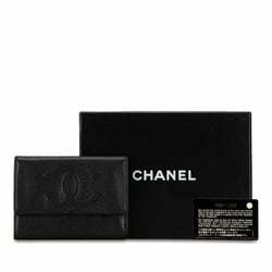 CHANEL Coco Mark Tri-fold Wallet Black Caviar Skin Women's