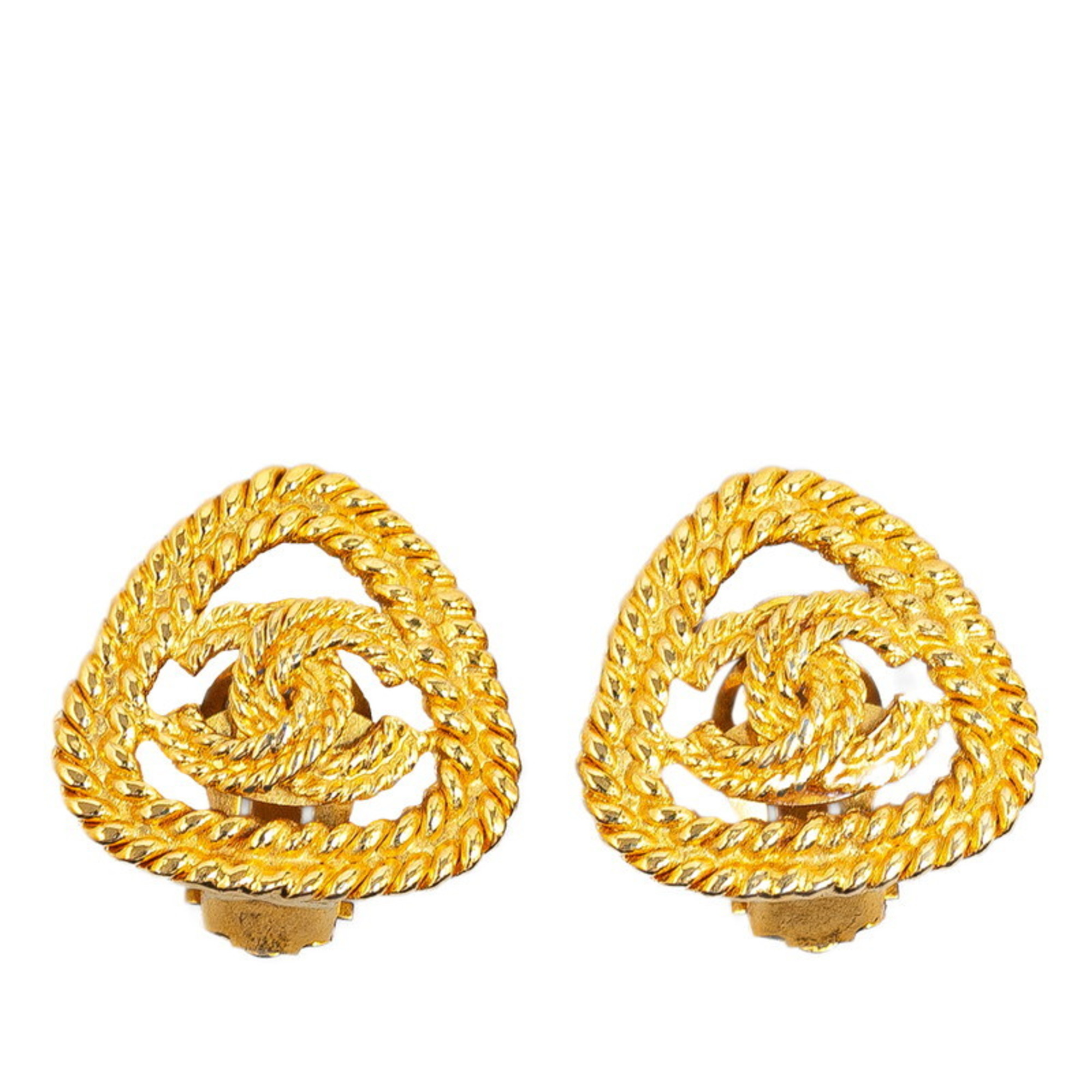 Chanel Chain Coco Mark Earrings Gold Plated Women's CHANEL