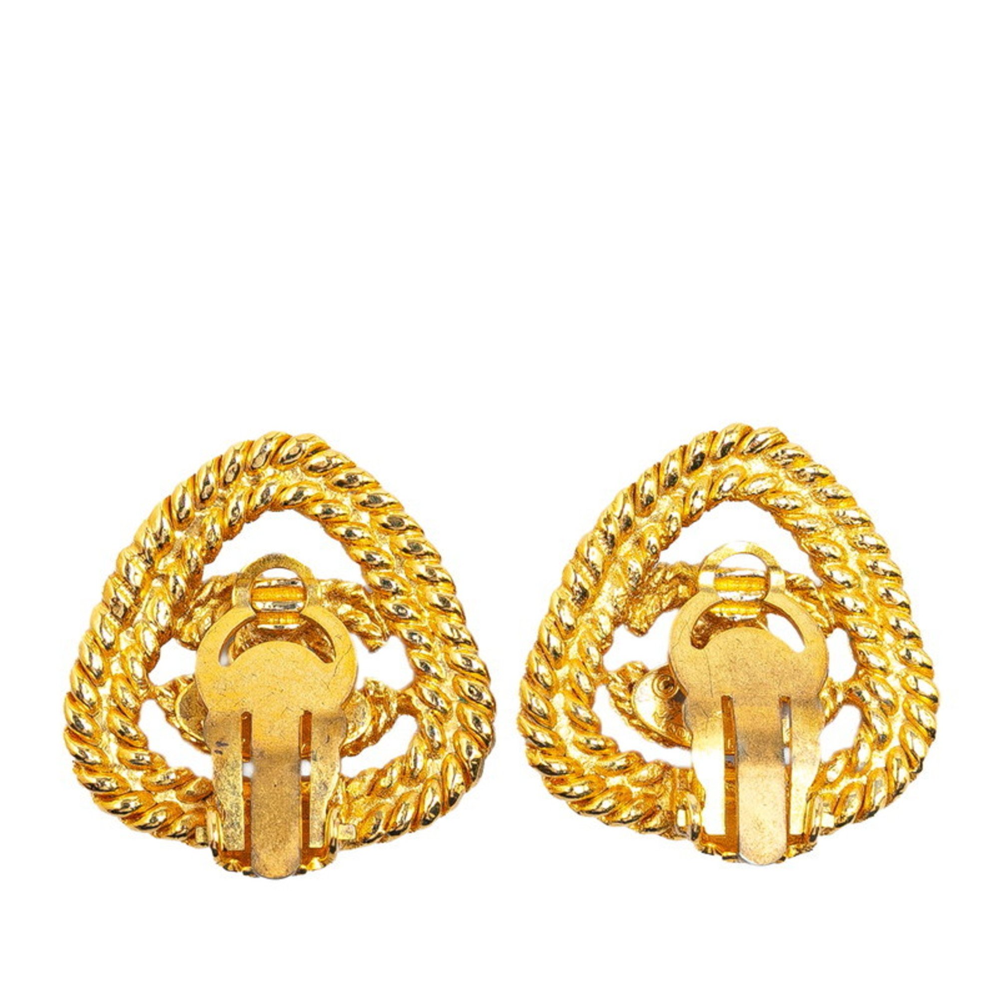 Chanel Chain Coco Mark Earrings Gold Plated Women's CHANEL