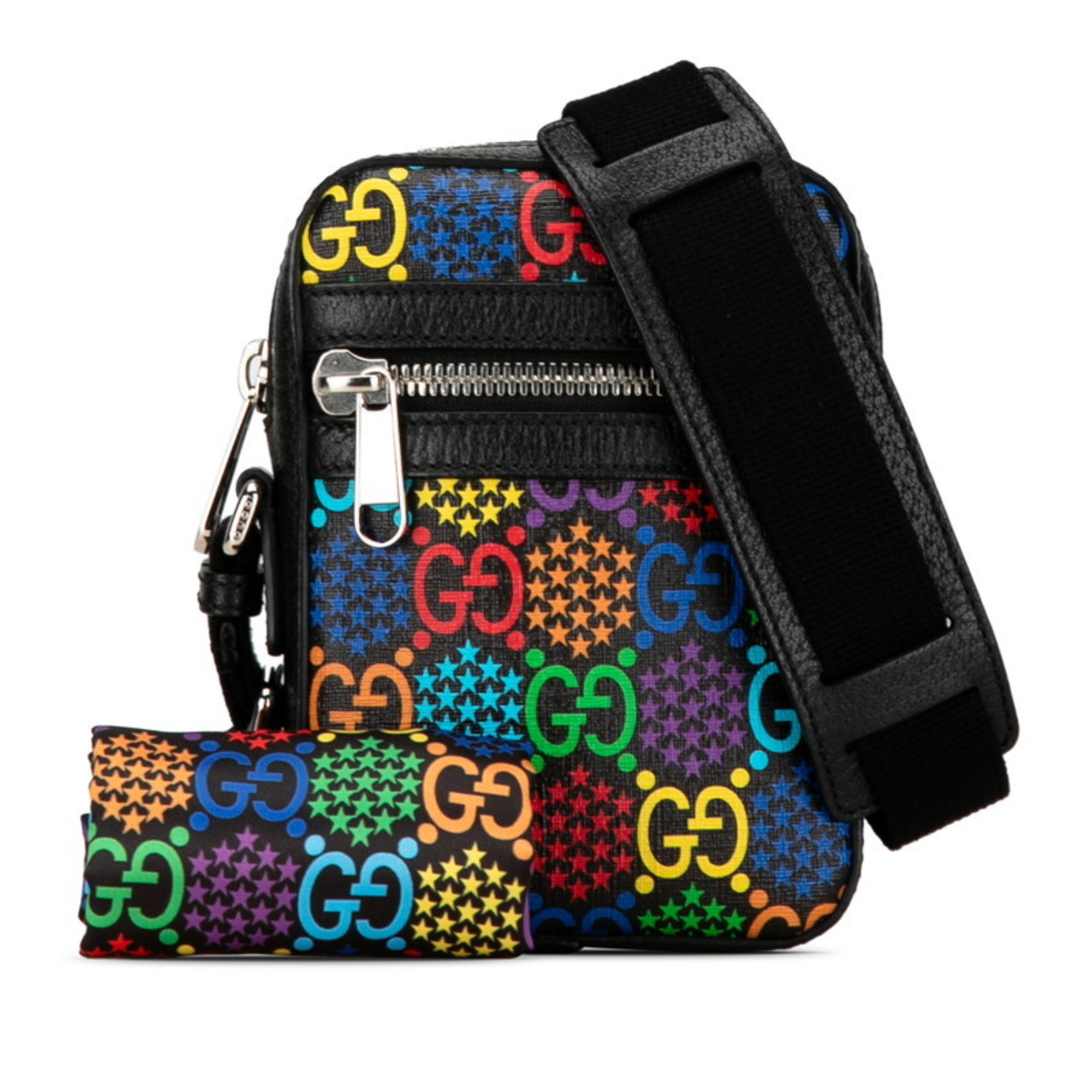 Gucci GG Psychedelic Shoulder Bag 598103 Black Multicolor PVC Leather Women's GUCCI