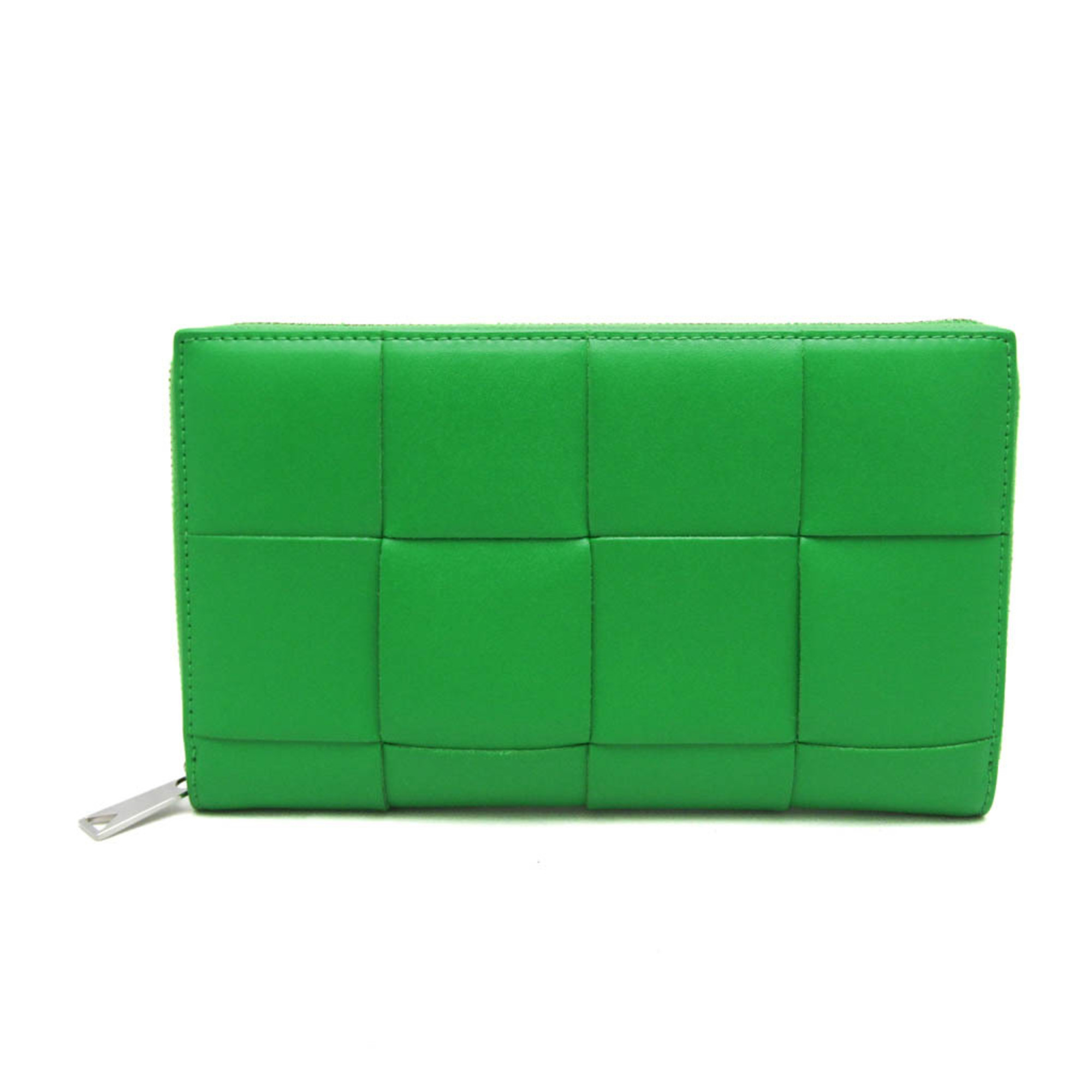 Bottega Veneta Intrecciato Cassette Zip Around Wallet 649607 Men,Women  Lambskin Long Wallet (bi-fold) Green