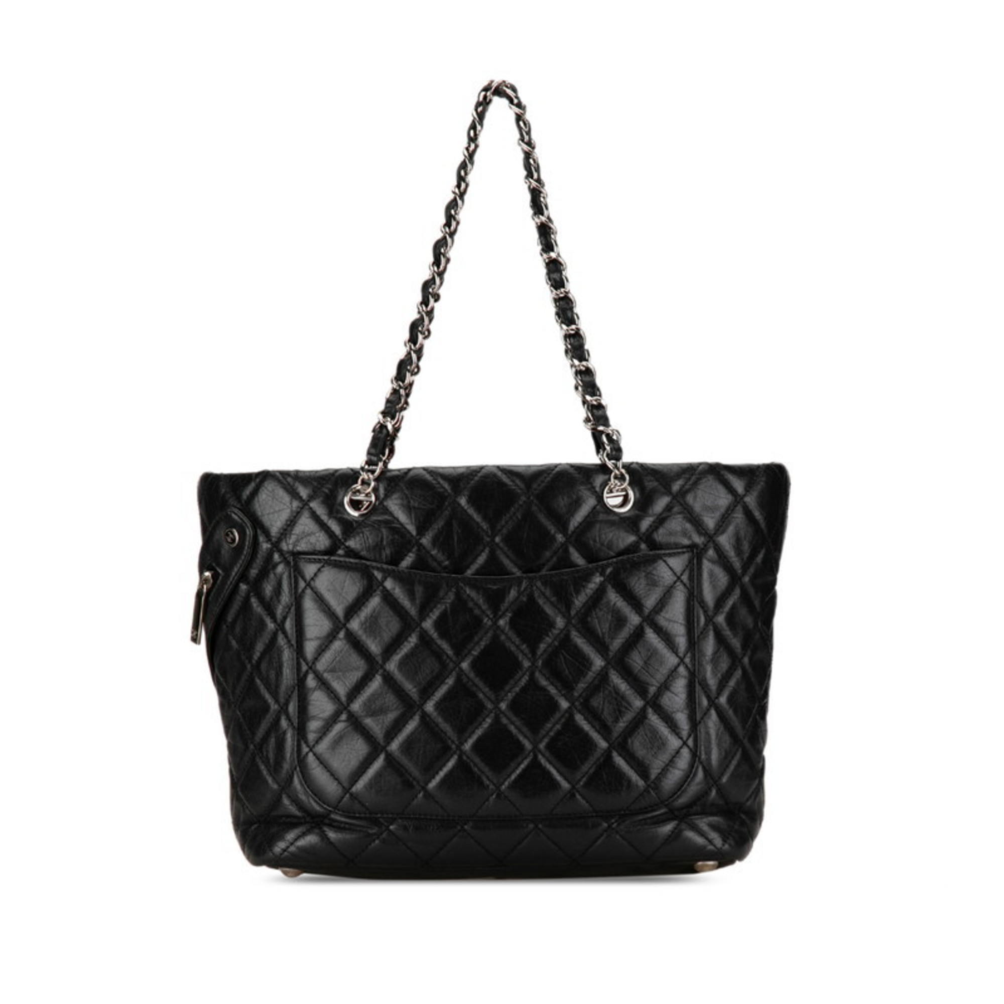 Chanel Coco Mark Cambon Chain Handbag Tote Bag Black Silver Leather Women's CHANEL