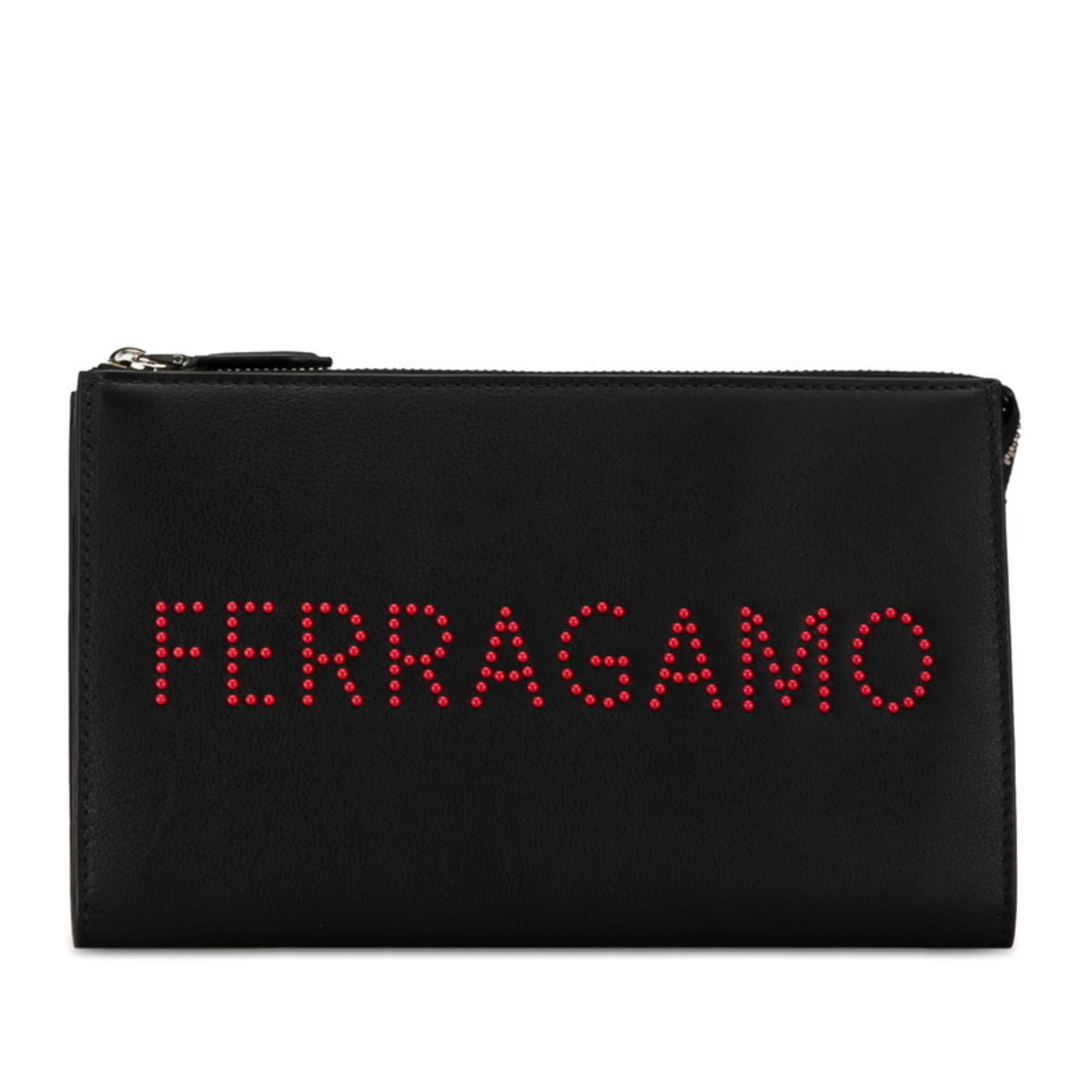 Salvatore Ferragamo Clutch Bag Second Black Red Leather Women's