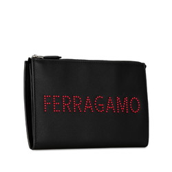 Salvatore Ferragamo Clutch Bag Second Black Red Leather Women's