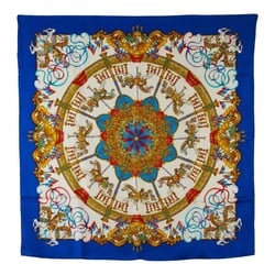 Hermes Carre 90 LUNA PARK Amusement Park Merry-go-round Carousel Scarf Muffler Blue White Multicolor Silk Women's HERMES