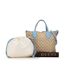 Gucci GG Canvas Reversible Tote Bag Shoulder 370825 Beige Light Blue Leather Women's GUCCI