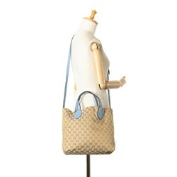 Gucci GG Canvas Reversible Tote Bag Shoulder 370825 Beige Light Blue Leather Women's GUCCI