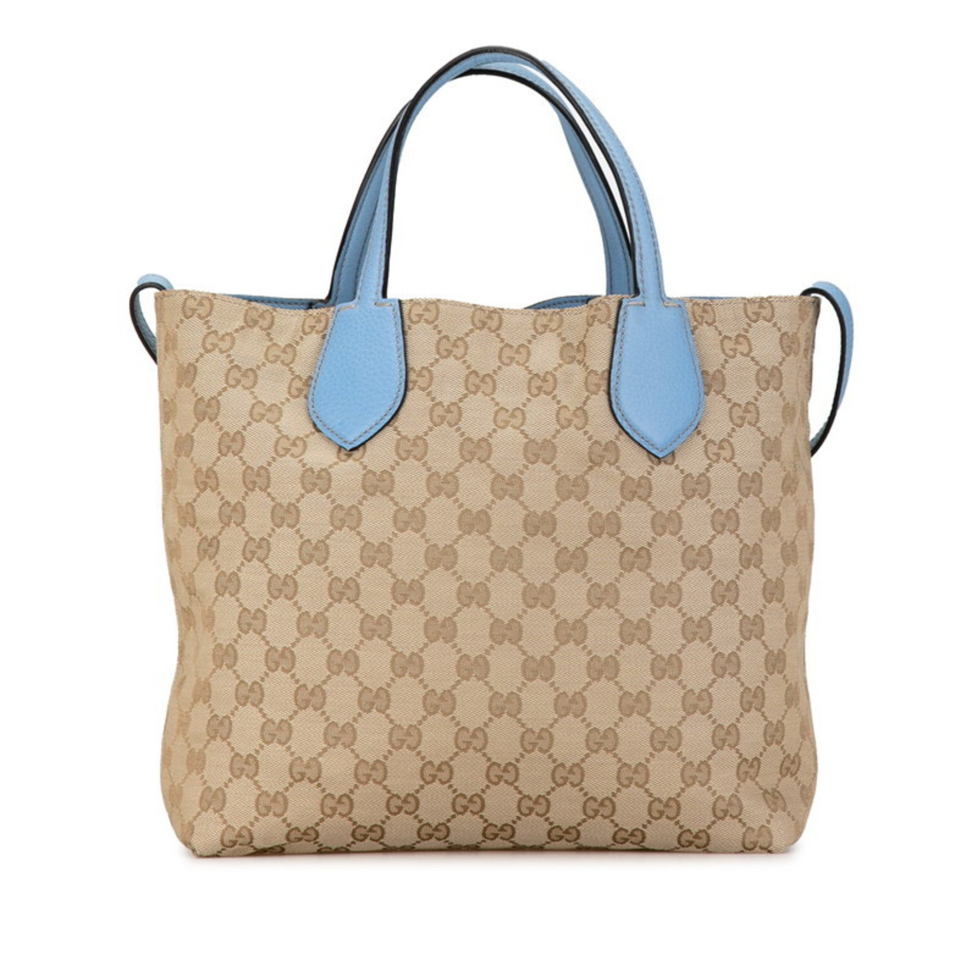 Gucci GG Canvas Reversible Tote Bag Shoulder 370825 Beige Light Blue Leather Women's GUCCI