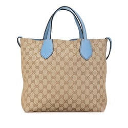 Gucci GG Canvas Reversible Tote Bag Shoulder 370825 Beige Light Blue Leather Women's GUCCI