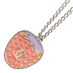 Chanel Coco Mark Strawberry Motif Necklace Silver Pink Metal Women's CHANEL