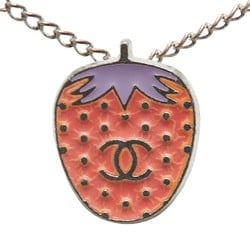 Chanel Coco Mark Strawberry Motif Necklace Silver Pink Metal Women's CHANEL