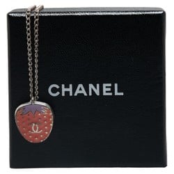 Chanel Coco Mark Strawberry Motif Necklace Silver Pink Metal Women's CHANEL