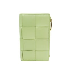 Bottega Veneta CASSETTE Medium Maxi Intrecciato 750262 Women's  Lambskin Middle Wallet (bi-fold) Lime Yellow