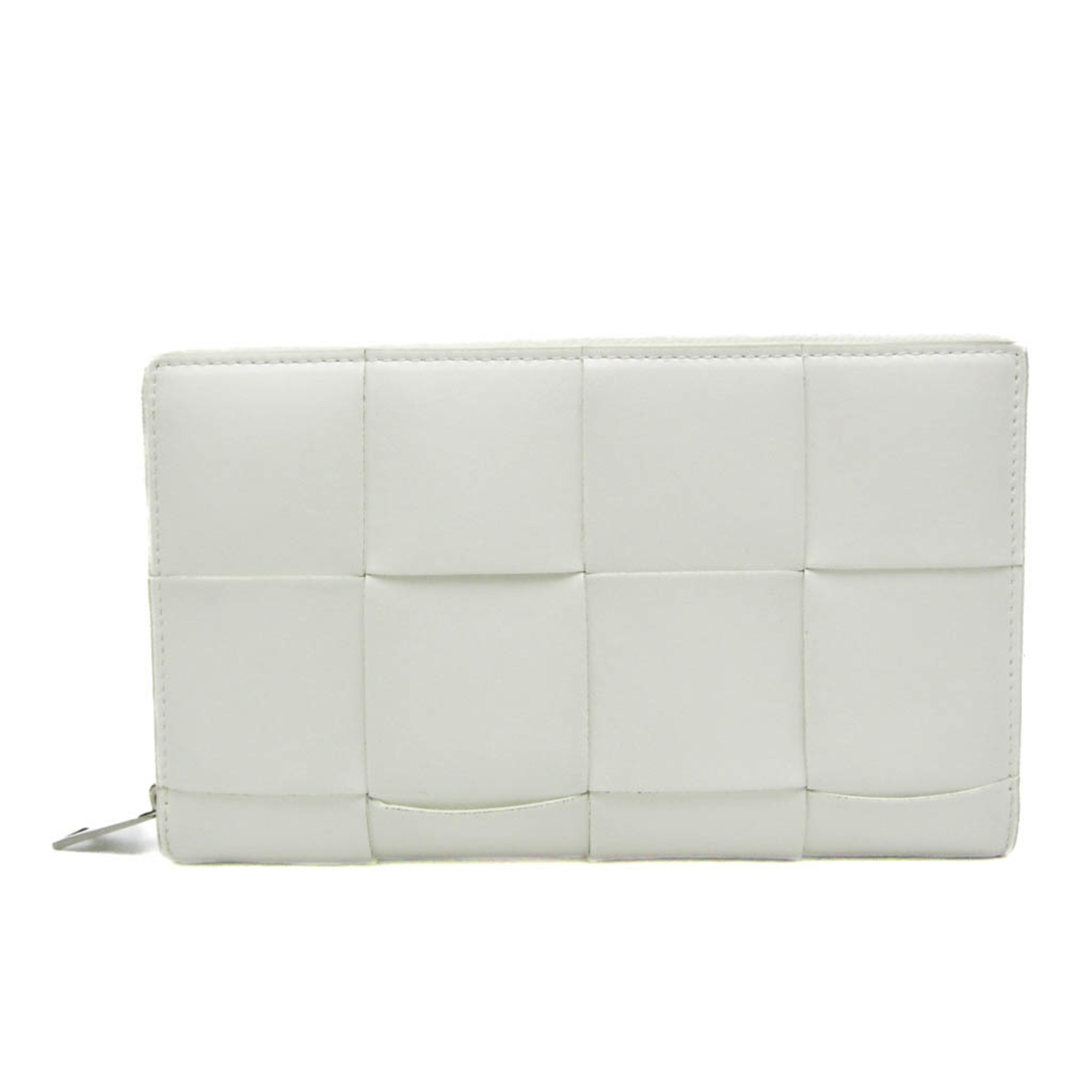 Bottega Veneta Intrecciato Cassette Zip Around Wallet 649607 Women,Men Leather Long Wallet (bi-fold) White