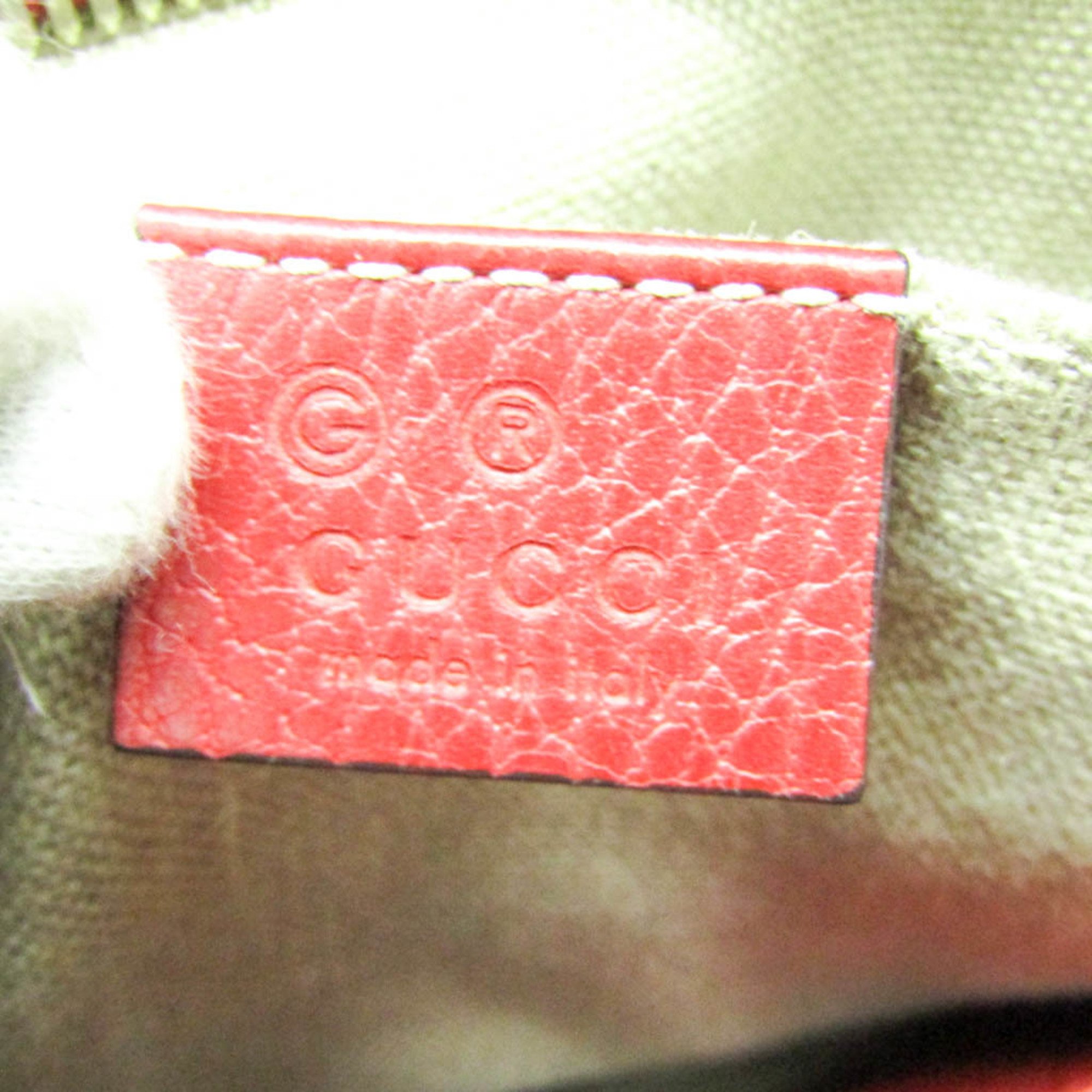 Gucci GG Canvas 449413 Women's Canvas,Leather Shoulder Bag Beige,Red Color