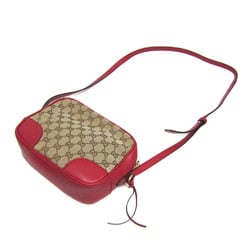 Gucci GG Canvas 449413 Women's Canvas,Leather Shoulder Bag Beige,Red Color