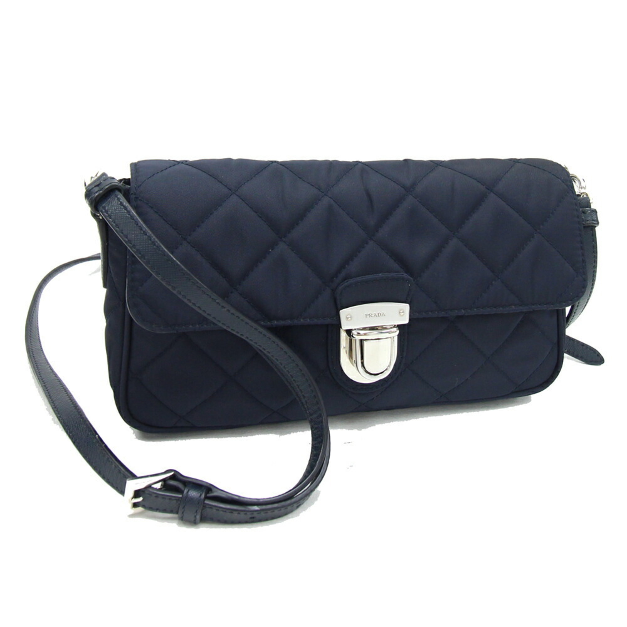 Prada Shoulder Bag BT1025 Navy Nylon Leather Quilted Pochette Women's PRADA