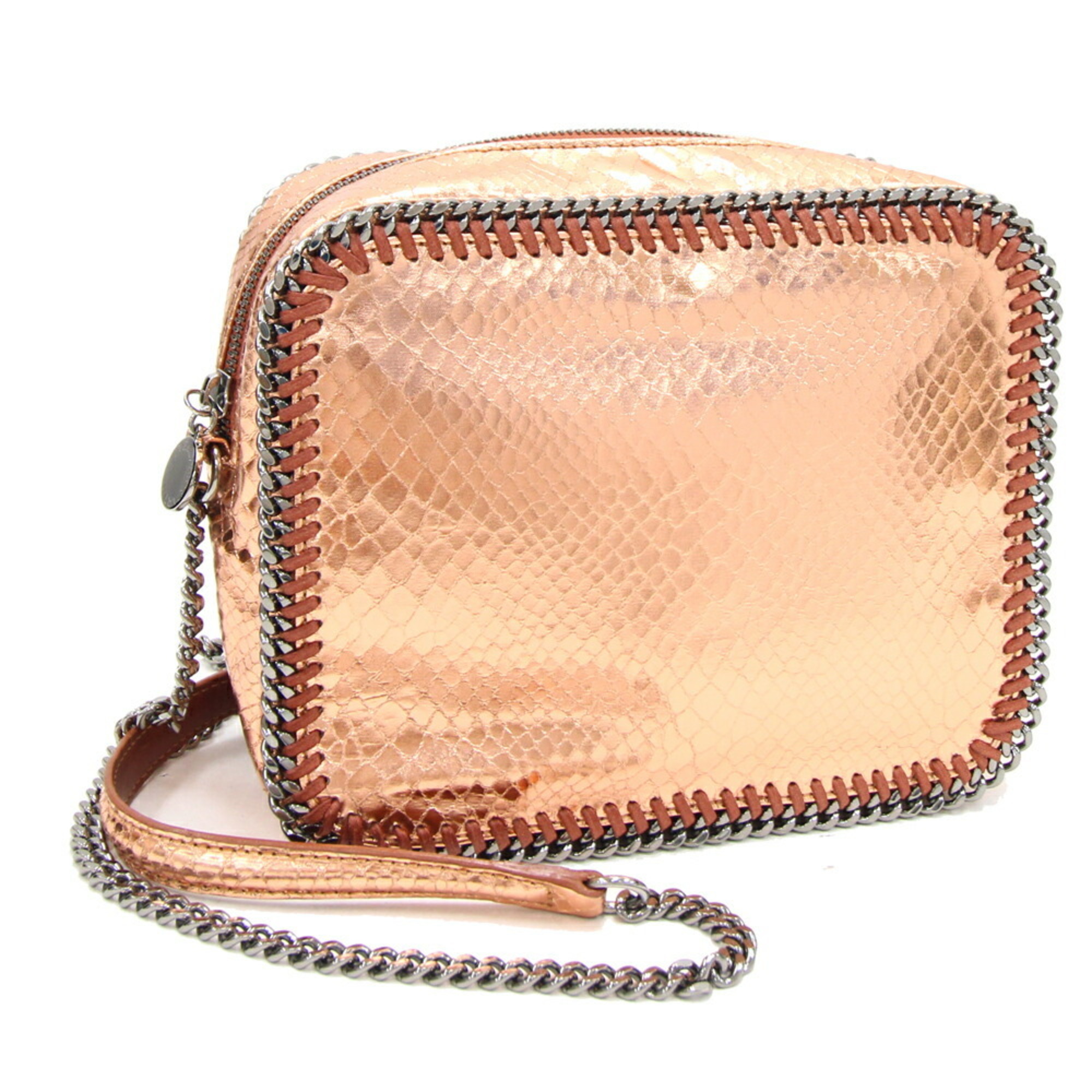 Stella McCartney Shoulder Bag Falabella 512064 Peach Orange Metallic Synthetic Leather Chain Pochette Women's