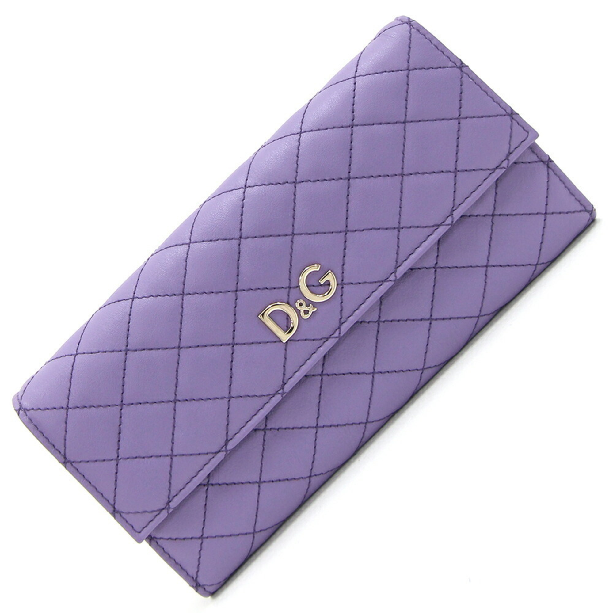 Dolce & Gabbana Bi-fold Long Wallet DPD389 Purple Leather D&G Quilting Women's DOLCE＆GABBANA