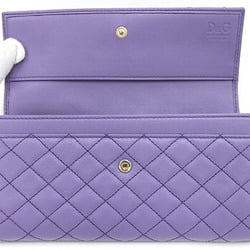 Dolce & Gabbana Bi-fold Long Wallet DPD389 Purple Leather D&G Quilting Women's DOLCE＆GABBANA