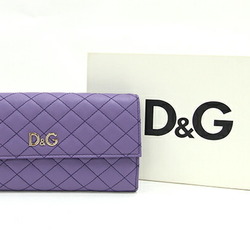 Dolce & Gabbana Bi-fold Long Wallet DPD389 Purple Leather D&G Quilting Women's DOLCE＆GABBANA