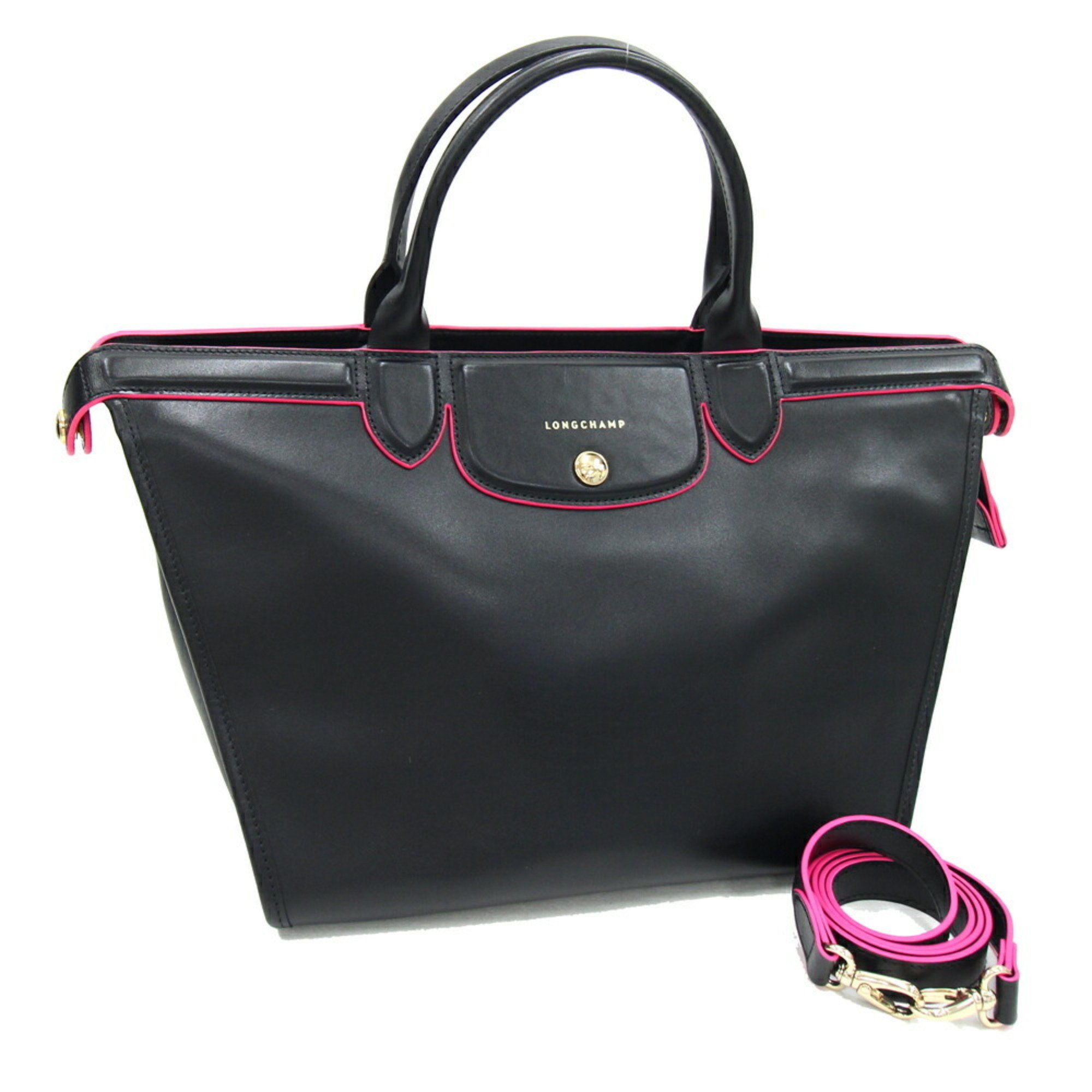 Longchamp Handbag Le Pliage Heritage L1117 Black Pink Leather Shoulder Bag Women's LONGCHAMP