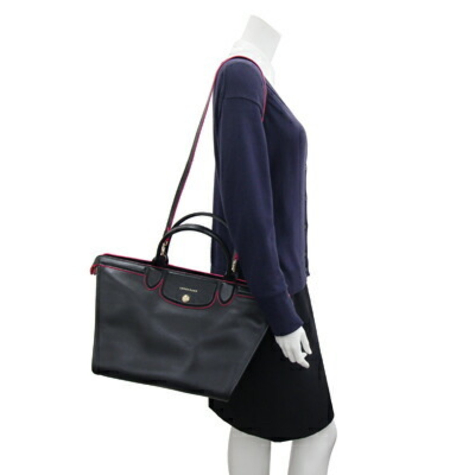 Longchamp Handbag Le Pliage Heritage L1117 Black Pink Leather Shoulder Bag Women's LONGCHAMP