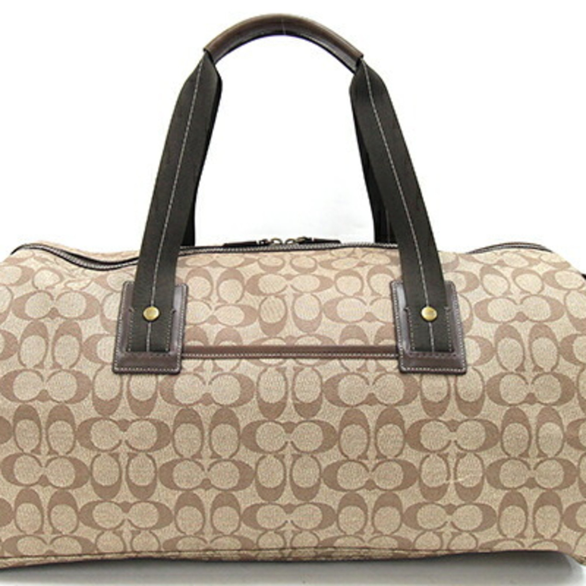 Coach Boston Bag Signature F77185 Beige Dark Brown Shoulder Women's Men's COACH