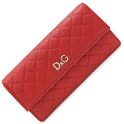 Dolce & Gabbana Bi-fold Long Wallet DPD389 Red Leather D&G Quilting Women's DOLCE＆GABBANA