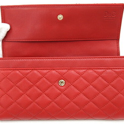 Dolce & Gabbana Bi-fold Long Wallet DPD389 Red Leather D&G Quilting Women's DOLCE＆GABBANA